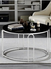 Resim Lenka Orta Sehpa Yuvarlak Siyah Aynalı Temperli Kırılmaz Cam Gümüş Metal - Sedaş-lenka-orta-gümüş Siyah 