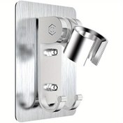 Resim Ayarlanabilir Duş Başlığı Tutucu Duvar Montaj Kiti, Metal ve Plastik, Güçlü Yapıştırıcı Duş Başlığı Braketi 1/2 saç tokası ile, Dayanıklı Emme Kupası Ücretsiz Duş ve Bidet Püskürtücü Destek 