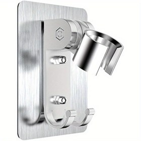 Resim Ayarlanabilir Duş Başlığı Tutucu Duvar Montaj Kiti, Metal ve Plastik, Güçlü Yapıştırıcı Duş Başlığı Braketi 1/2 saç tokası ile, Dayanıklı Emme Kupası Ücretsiz Duş ve Bidet Püskürtücü Destek 
