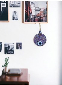 Resim Mandala Desen Mavi Mor Nazar Boncuklu Füzyon Cam El İşçiliği 12 C 