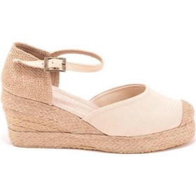 Resim Star Tombis Gerçek Elişi Burnu Hasır Platformlu Dolgu Topuk Keten Hasır Espadril Handmade Bej 