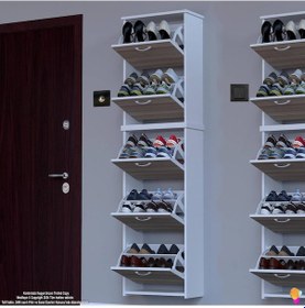 Resim Modilayn Verve Asma Kapı Önü 52x194x26 Cm Lik 3 Düşer Kapak 10 Göz Bölmeli Ayakkabılık Meşe - Beyaz 