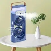 Resim Çift Başlıklı Sis Fanı, 3'ü 1 Arada Çok Fonksiyonlu USB Gücü ile, Nemlendirme ve Hava Dolaşımı, 180° Geniş Açılı Hava Akışı, 3 Hız Ayarlı, 3 Nozul Tasarımı, Büyük Kapasiteli Çıkarılabilir Su Tankı, Taşınabilir Kolu, Uyku Bakımı için Zamanlayıcı Kapatma, Yaz Hediyesi 