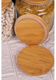 Resim Zone - 12'li Cam Saklama Kabı 800ml Vakumlu Bambu Kapaklı Ahşap - Şeffaf 