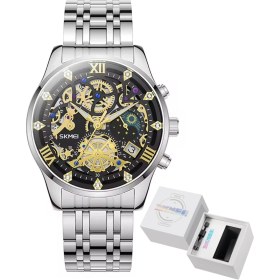 Resim Skmeı 7039 Yeni Lüks Moda Kuvars Analog Orologio Uomo Kol Saati Erkek Montres De Luxe Erkek Saati Titanyum 