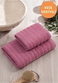 Resim 2'li Dalga Mürdüm Banyo Havlu Seti Mürdüm 