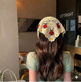 Resim synshop Uğur Böceği Ayçiçek Örgü Bandana Saç Bandı Kadın Genç Kız Çocuk Yazlık Bohem Vintage Kore Tarzı 
