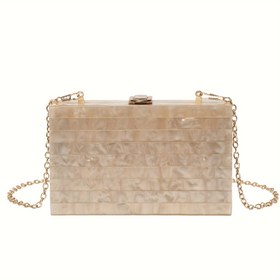 Resim Mini Şık Akrilik Yemek Çantası, Klasik Banket Çantası, Kadınların Düğün Partisi Prom için Resmi Crossbody Çantası ve Cüzdanı 
