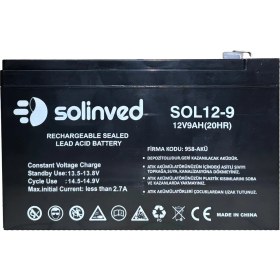 Resim Solinved 12V 9AH Ups Ve Alarm Aküsü 