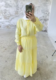 Resim Rahat Kesim Beli Lastikli Kat Kat Uzun Etek 5213 - Sarı - Sarı / L-XL 