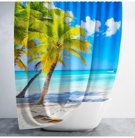 Resim Banyo Perdesi 1x180x200 Tek Kanat Duş Perdesi Halka Hediyeli Duşakabin Perdesi Caribbean Çok Renkli 