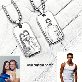Resim Özel Kazınmış Erkek Kare Pendentif Kolye, Kişiselleştirilmiş Kazınmış Resim/Logo/Desen Mücevher, Üniseks Moda Aksesuarı, Günlük Giyim, Doğum Günü Hediyesi, Ağustos Doğum Taşı, Paslanmaz Çelik, Manyetik Olmayan, Beyaz 