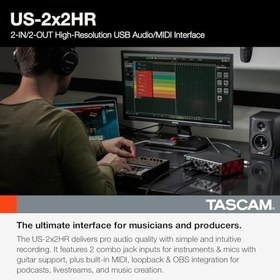 Resim Tascam US-2X2HR 192 Khz Yüksek Çözünürlüklü USB Ses Kartı 2 Giriş 2 Çıkış 