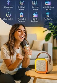 Resim Zineets Işıklı Yüksek Ses Party Box Bluetooth Hoparlör Taşınabilir Şarjlı Ses Sistemi Kablosuz Karaoke Mic 