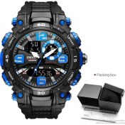 Resim Hanyang Siyah Mavi Kutu Smael Su Geçirmez Spor Dijital Izle Erkekler Aydınlık Kronograf Kuvars Izle Elektronik Çift Zamanlı Kron Izle Часы Мужские Relogio (Yurt Dışından) 