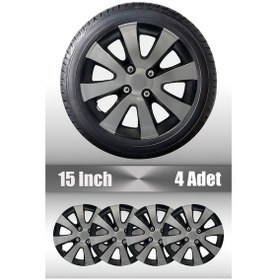 Resim Volkswagen Caddy Touran 15" İnç Uyumlu 4 Adet 1 Takım Gri Siyah Jant Kapağı 