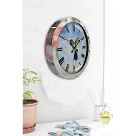 Resim Bahat Krom Çerçeveli Salon Ofis Duvar Saati 36 cm 