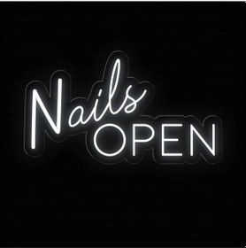 Resim Nails Open Yazılı Neon Tabela Beyaz 