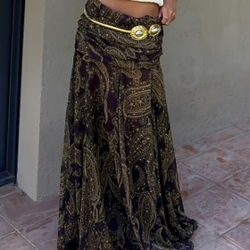 Resim Kadınlar İçin Vintage Çiçekli Yarı Şeffaf Maksi Etek - Kahverengi/Siyah, Makinede Yıkanabilir Kemer Gerektirmeyen A Kesim Parti ve Günlük Kullanım Eteği, Brunch, Ofis, Resmi Etkinlikler için Retro Y2K Moda Alt Giyim, Şık Etekler, Akıcı Kumaş Tasarımı 