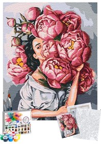 Resim Sayılarla Boyama Seti 40 x 50 CM Tuval Şasesine Gerili Çiçekli Kadın 