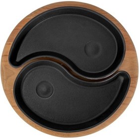 Resim Lava Döküm Damla Formlu 2'li Set Yingyang Fajita Tabağı Kayın Servis Ahşabı Ölçü 10x20cm.-bordo Bordo 