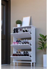 Resim Eliusta Duru 72 Cm Genişlikte Beyaz Renk Ayaklı Ayakkabılık Antre/kapı Önü 72x127x26 Cm Ayakkabılık Beyaz 