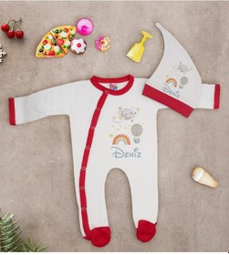 Resim Bk Kids Kişiye Özel İsimli Kırmızı Tulum Zıbın Ve Kukuletalı Şapk Çok Renkli 
