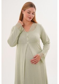 Resim Mecit Pijama Mecit 6305 Yeşil Hamile Lohusa Gecelik 