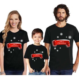 Resim HediyeMania Yılbaşı Siyah Aile Kombini Tişört Seti Anne Baba Çocuk Için 3lü Tshirt 