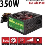 Resim PowerBoost BST-ATX350R 350w, PPFC 12cm Kırmızı Fanlı ATX PSU (Retail Box) 