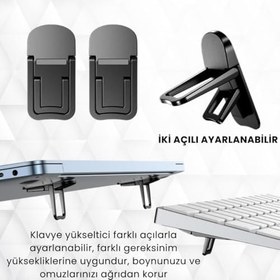 Resim Polham Metal 2 adet 7MM 3M Yapışkanlı Katlanabilir Ultra Mini Laptop Standı,2 Açılı Laptop Yükseltici Siyah 