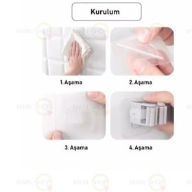 Resim Mainshop Pratik Yapışkanlı Duvar Mop Süpürge Paspas Temizlik Fırçası Tutucu Asma Askı Aparatı 6 Adet M-310 Beyaz 