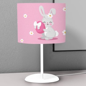Resim instababyrooms Pembe Çiçek ve Tavşan Desenli Çocuk Odası Dijital Baskılı Çocuk Odası Masaüstü Abajur Avize 