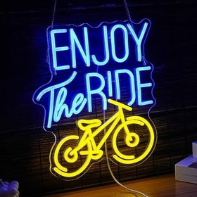 Resim Enjoy The Ride Neon Tabela, Spor Salonu İşareti Fitness Neon Işık, Motivasyonel Spor Egzersiz Bisikleti İşareti Duvar Dekoru Led İş Tabelaları Zemin Işıkları Duvara Asılan Yaratıcı Neon 
