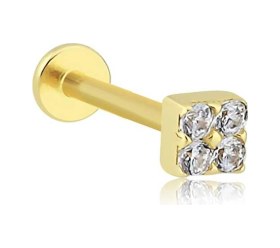 Resim Cherry By Özkonak Kare Model Dört Taşlı Tragus Piercing Sarı 