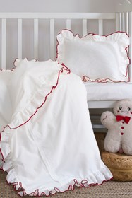 Resim Magnolia Fırfırlı Bebek Nevresim Takımı | 3'lü Set ( Nevresim-Çarşaf-Yastık Kılıfı) | Pamuklu, Kırmızı Biyeli, Yumuşacık | 100 x 150 cm 
