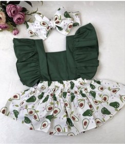 Resim Genel Markalar Kız Bebek Yeşil Avakado Desen Salopet Bandana Seti 