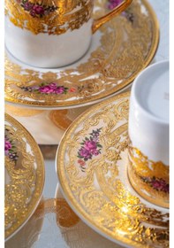 Resim Acar Maxine 24k Altın Detaylı 6 Kişilik Porselen Kahve Fincan Takımı - 90 Ml Renkli 