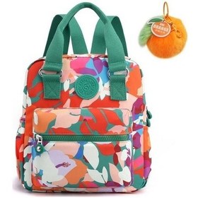 Resim Agoodshop Kadın Günlük Küçük Sırt Çantası - Çok Renkli Tasarım - Bej / Yeşil / Turuncu 40g Geo Black 