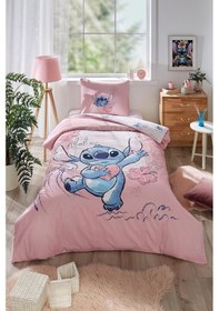 Resim Özdilek Stitch Aloha Tek Kişilik Disney Lisanslı Lastikli Çarşaf Çocuk Nevresim Takımı Pembe 