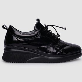 Resim %100 Hakiki Deri Siyah Bağcıklı Kadın Günlük Ayakkabı-siyah Siyah 