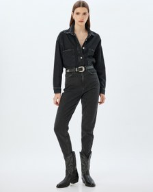 Resim Mom Fit Kot Pantolon Standart Bel Kısa Paça Düğmeli Cepli Pamuklu - Mom Fit Jeans 