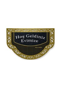 Resim Yarım Ay Modeli Hoş Geldiniz Yazlı Gülen Emoj Desenli Kapı Önü Paspası Altın Rengi Altın 