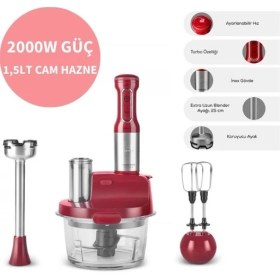 Resim Karaca 1,5 Lt Cam Hazneli Inox Gövde 2000W Turbolu , 4 Kanatlı Çelik Bıçak Mutfak Robotu & Blender Seti + Mutfak Tartısı 