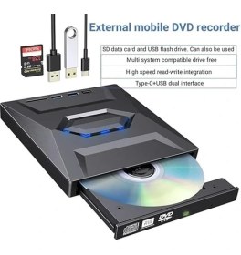 Resim 5in1 Harici USB 3.0 ve Type-C Dvd-Rom Dvd-Rw Optik Sürücü, USB ve Type C Kablolu, Pc, Tablet, DVD Player, Çizgili Metal Tasarım Ultra Slim CD Rom Okuyucu CV250 