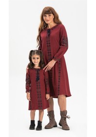 Resim Uzun Kol Mahur Çocuk Pazen Elbise Bordo Brd Bordo 