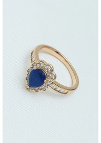 Resim Altın Kaplama Vip Seri Xuping Lacivert Damla Taşlı Elmas Montür Tek Taş Yüzük Rose Gold 