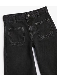 Resim Koton İspanyol Paça Kot Pantolon Cep Detaylı Normal Bel - Flare Jean Siyah 4skg40030ad 4SKG40030AD999 Siyah 