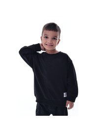 Resim Erkek Çocuk Siyah Sweatshirt %100 Pamuk 12 Ay 5 Yaş Rahat Kalıp Basic Günlük Üst Siyah 