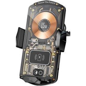 Resim Butu A06 Şeffaf Araç Hava Firar Telefon Tutucu Kablosuz Şarj Cihazı Siyah 